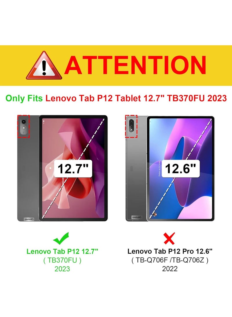 حافظة  لجهاز Lenovo Tab P12 مقاس 12.7 بوصة TB370FU 2023، حافظة قابلة للطي فائقة النحافة مزودة بوظيفة السكون/الاستيقاظ التلقائي ووظيفة الحامل وحامل قلم مدمج، أسود - Image 2